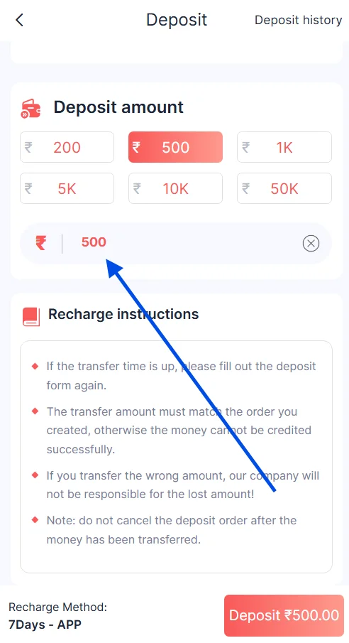 add deposit amount